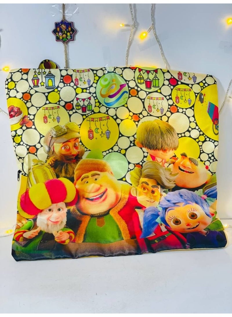 المخدات الرمضانية   كفر مخدة للشخصيات الرمضانية المعروفة  الخامة الستان النظيفة في الطباعة  بالسوستة الكيس مقاس المخدة : ٤٠*٤٠ سم - Image 2